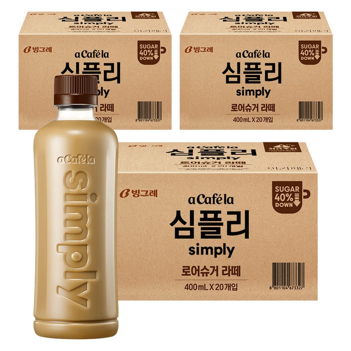 아카페라 심플리 로어슈거 라떼 무라벨, 400ml, 60개