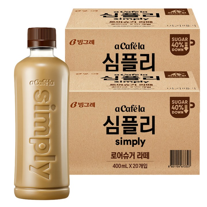 아카페라 심플리 로어슈거 라떼 무라벨, 400ml, 40개