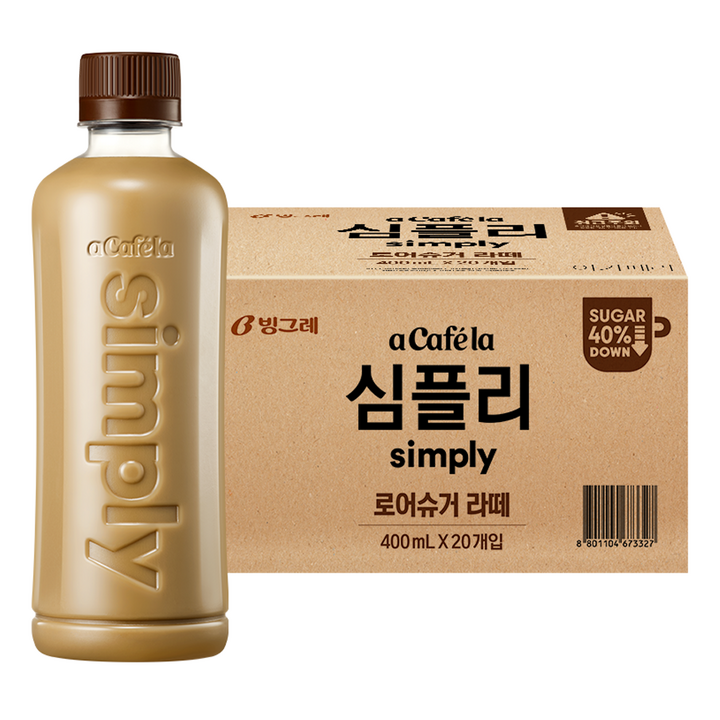 아카페라 심플리 로어슈거 라떼 무라벨, 400ml, 20개