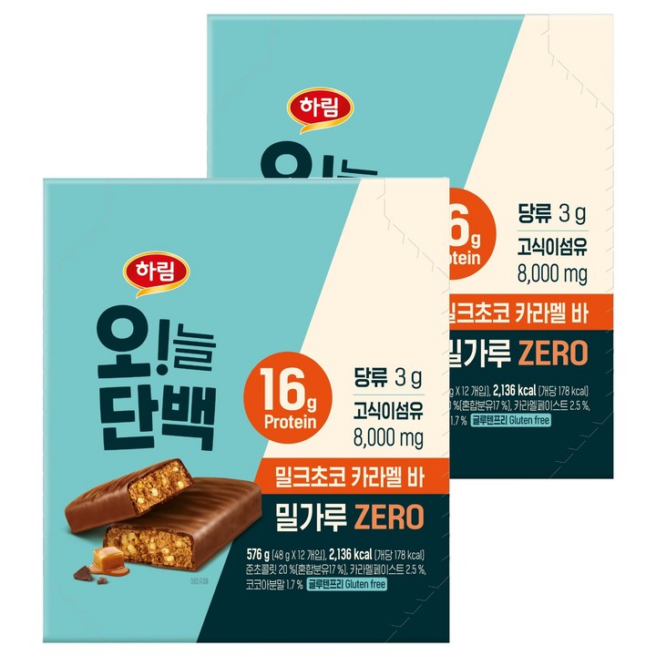 하림 오늘단백 밀크초코 카라멜바 12p, 576g, 2개