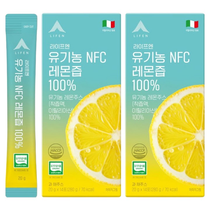 라이프엔 유기농 NFC 레몬즙 100%, 20g, 28개