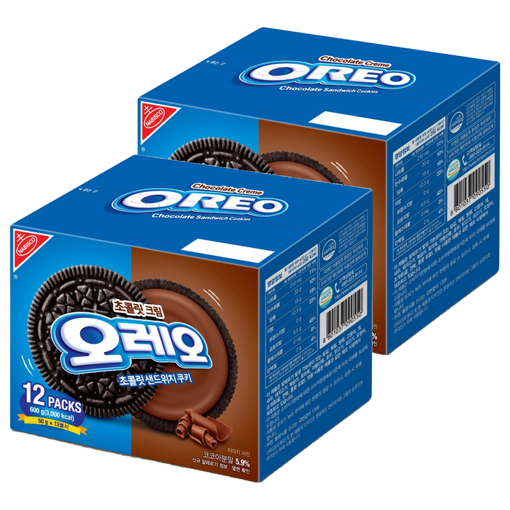 오레오 초콜릿 샌드위치 쿠키 초콜릿 크림, 600g, 2개