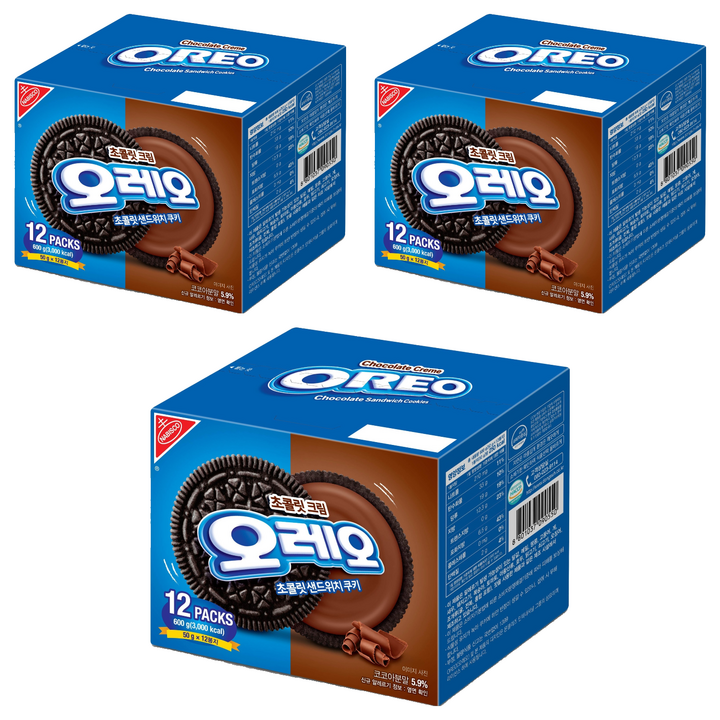 오레오 초콜릿 샌드위치 쿠키 초콜릿 크림, 600g, 3개