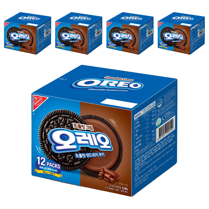 오레오 초콜릿 샌드위치 쿠키 초콜릿 크림, 600g, 5개