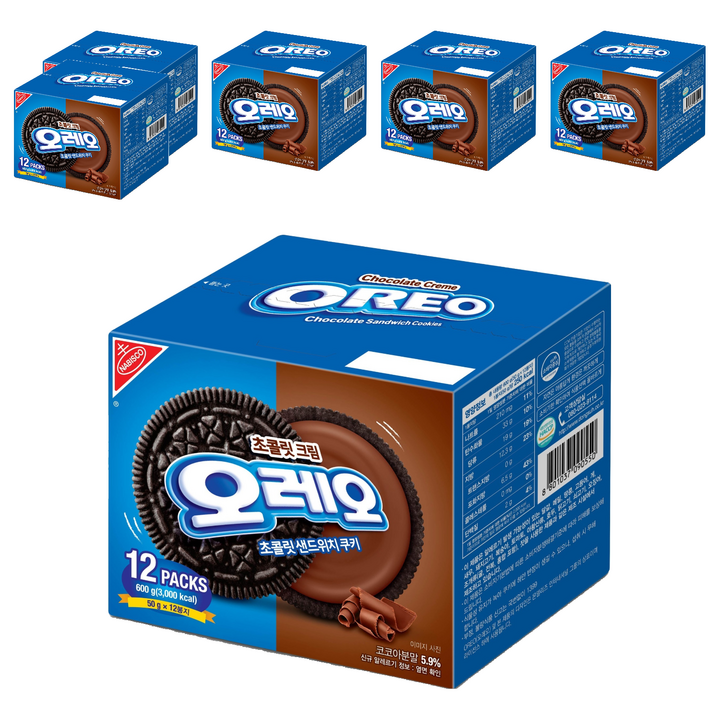 오레오 초콜릿 샌드위치 쿠키 초콜릿 크림, 600g, 6개