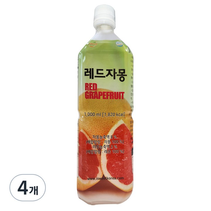 스위트코리아 레드자몽 액상, 1L, 4개
