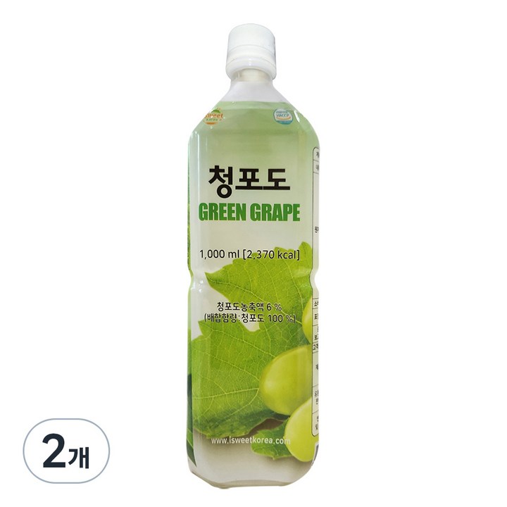 스위트코리아 청포도 액상 음료, 1L, 2개