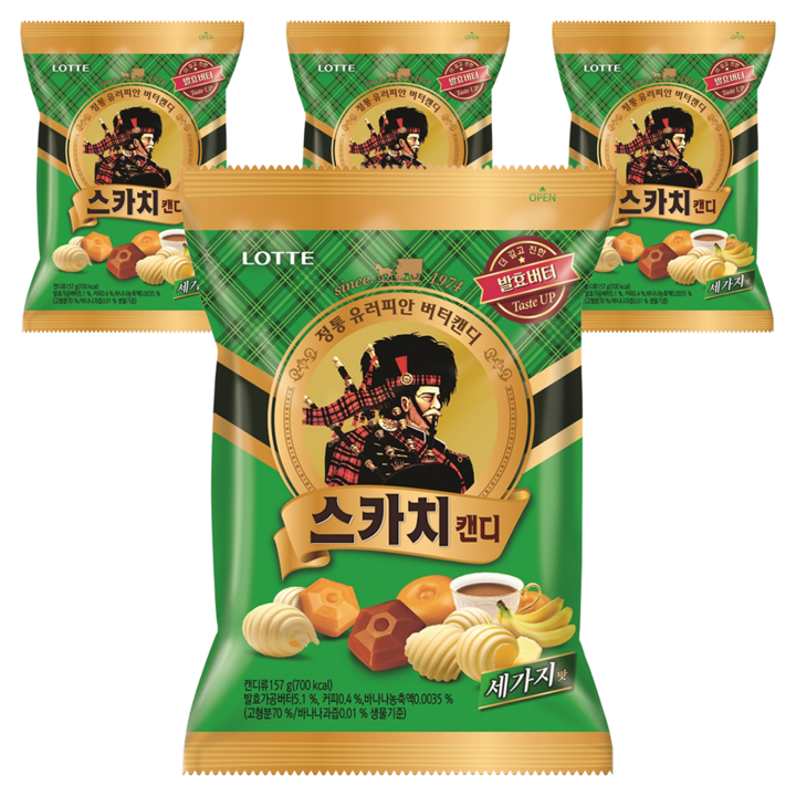 롯데웰푸드 스카치캔디 세가지맛, 157g, 4개