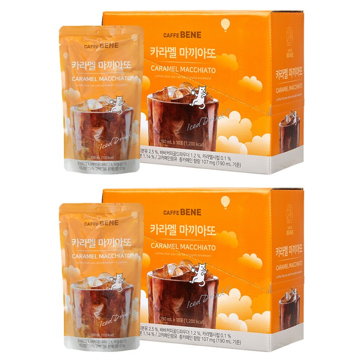 카페베네 커피파우치 카라멜마끼아또, 190ml, 20개