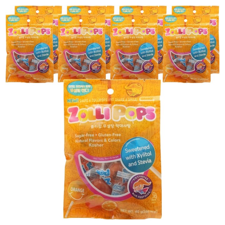졸리팝 무설탕 막대사탕 오렌지, 40g, 9개