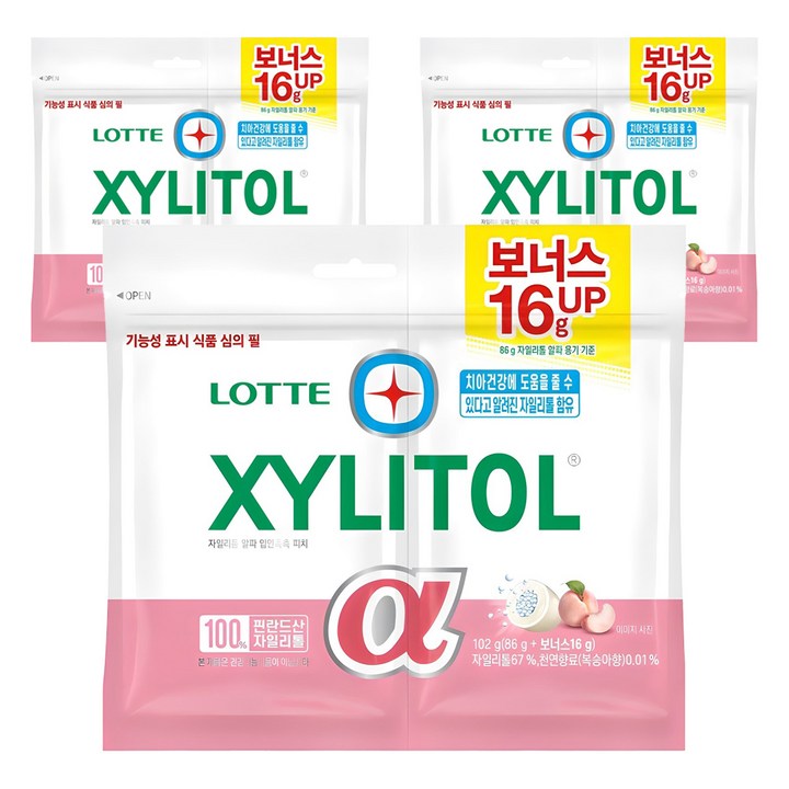 롯데자일리톨 알파 입안촉촉 피치, 102g, 3개