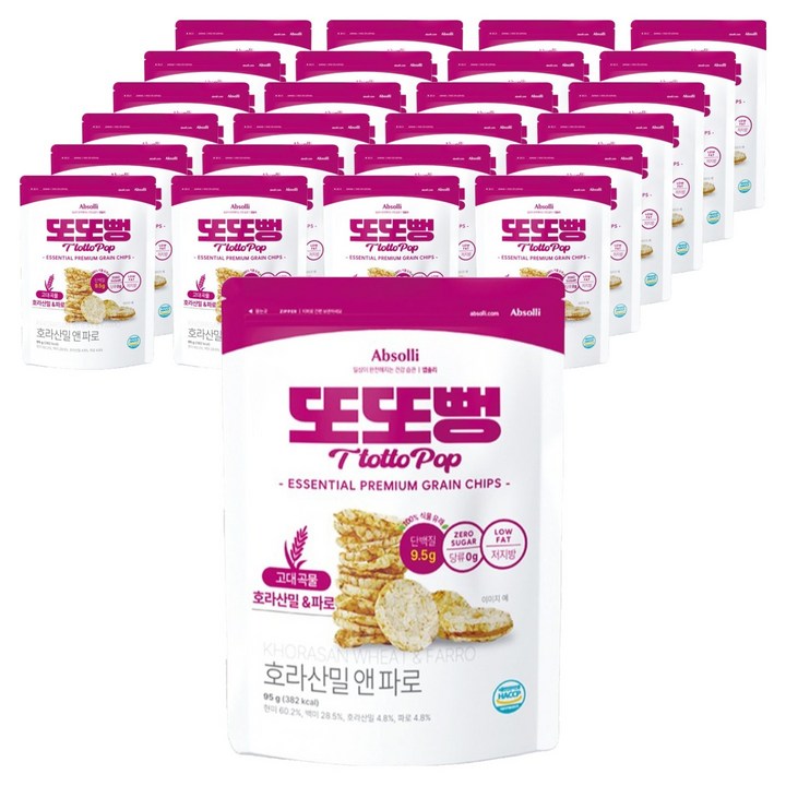 앱솔리 또또뻥 호라산밀 앤 파로 뻥튀기, 25개, 95g