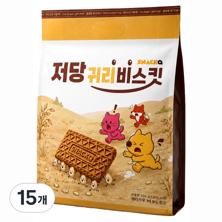 스낵큐 저당 귀리 비스킷, 356g, 15개