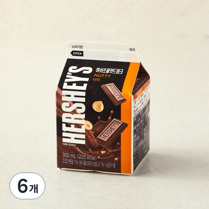 허쉬 초콜릿 드링크 너티, 6개, 300ml