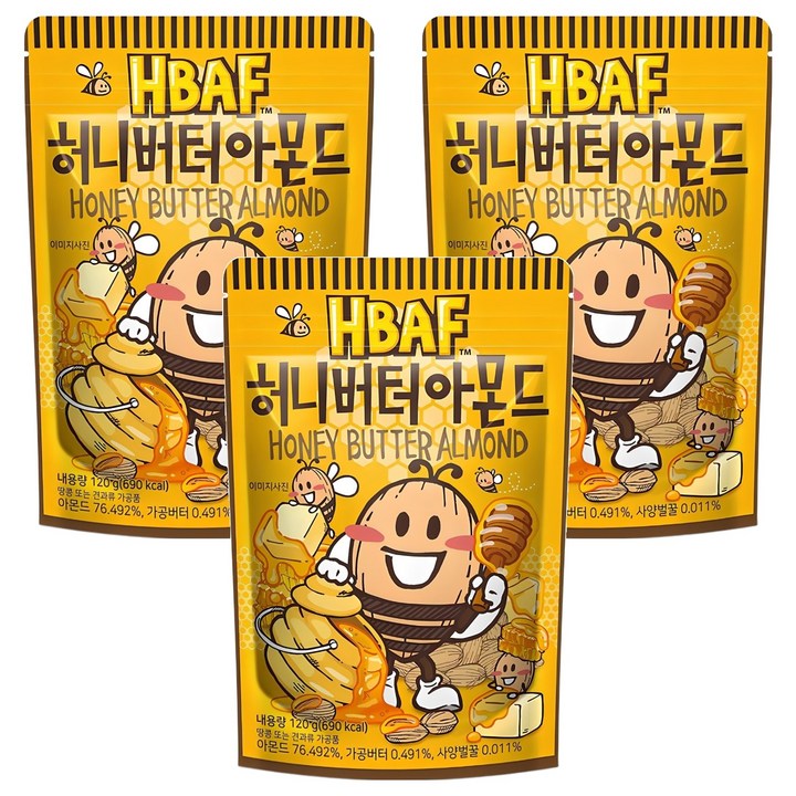 바프 허니버터 아몬드, 120g, 3개