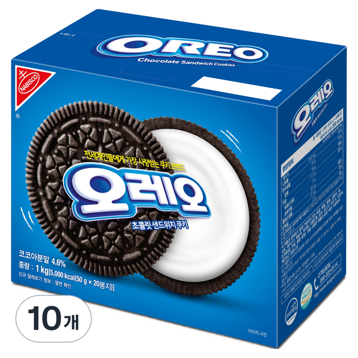 오레오 초콜릿 샌드위치 쿠키 화이트 크림, 1kg, 10개