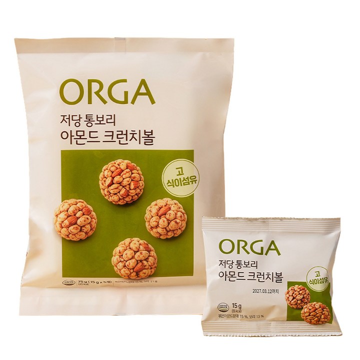 올가홀푸드 저당 통보리 아몬드 크런치볼 5p, 75g, 1개