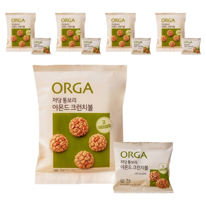 올가홀푸드 저당 통보리 아몬드 크런치볼 5p, 75g, 5개