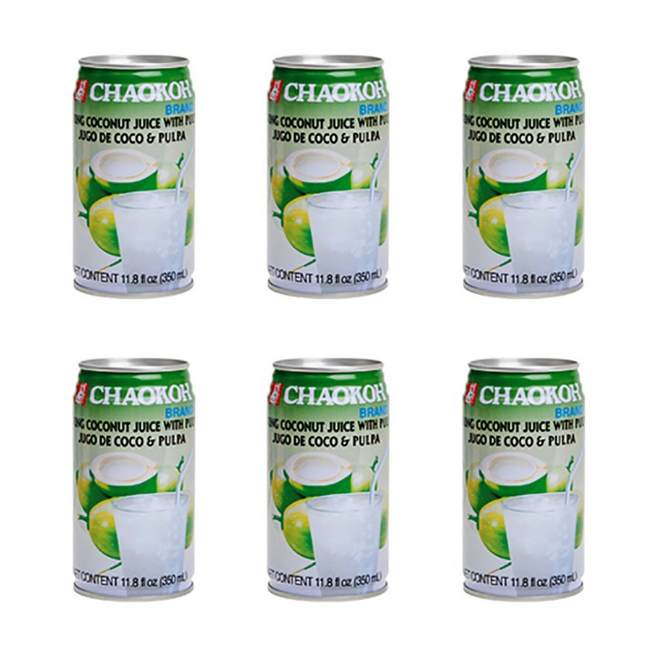 Chaokoh 영코코넛 쥬스 위드 펄프캔, 350ml, 6개