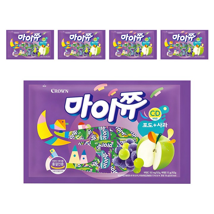 마이쮸 츄잉캔디 포도 사과, 720g, 5개