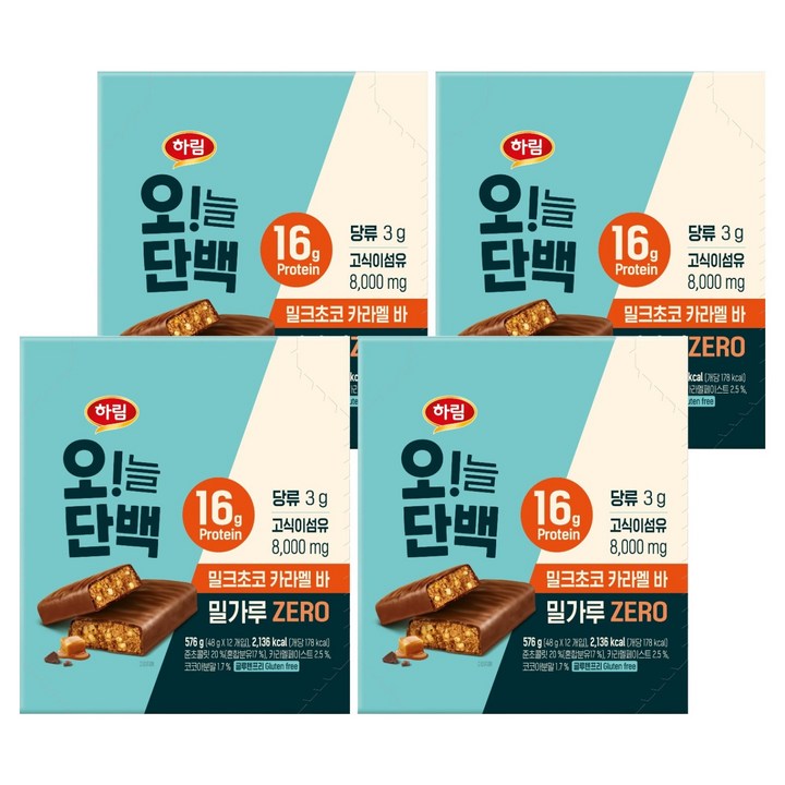 하림 오늘단백 밀크초코 카라멜바 12p, 576g, 4개