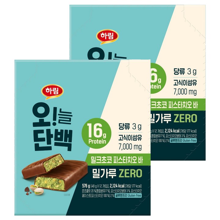 하림 오!늘단백 밀크초코 피스타치오바, 48g, 24개