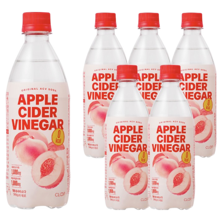 클룹 애사비소다 신비복숭아 제로 탄산음료, 6개, 500ml