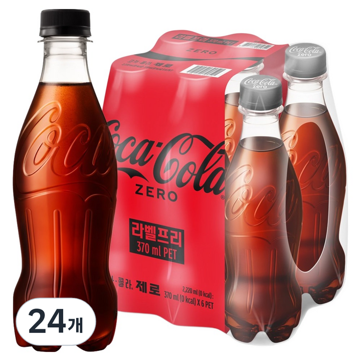 코카콜라 제로 무라벨, 370ml, 24개