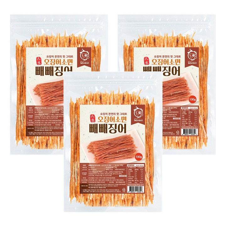 해야미 빼빼징어 오징어소면, 100g, 3개