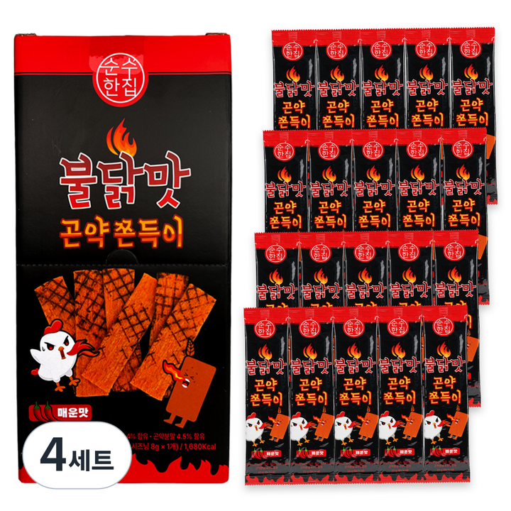 순수한집 불닭맛 곤약 쫀드기 25g x 20p + 시즈닝 8g 세트, 4세트