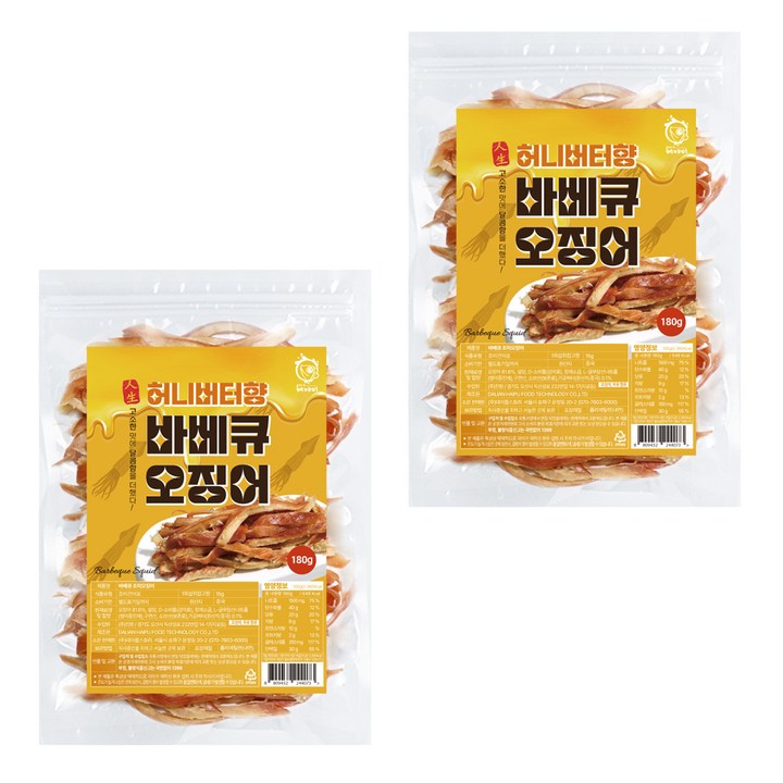 해야미 바베큐 조미오징어 허니버터향, 180g, 2개