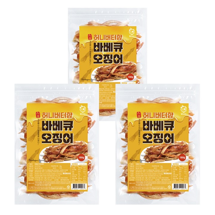 해야미 바베큐 조미오징어 허니버터향, 180g, 3개