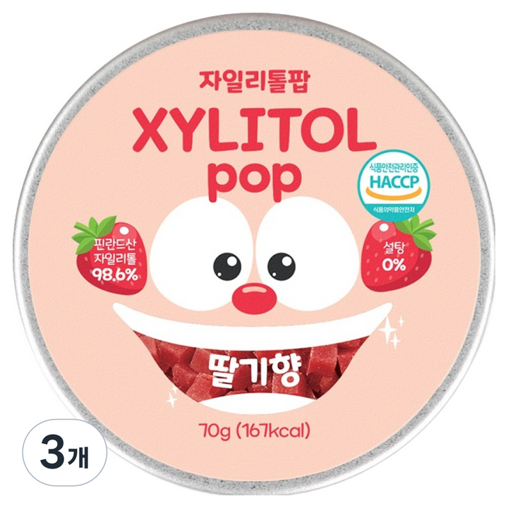 자일리톨팝 틴케이스 딸기, 70g, 3개