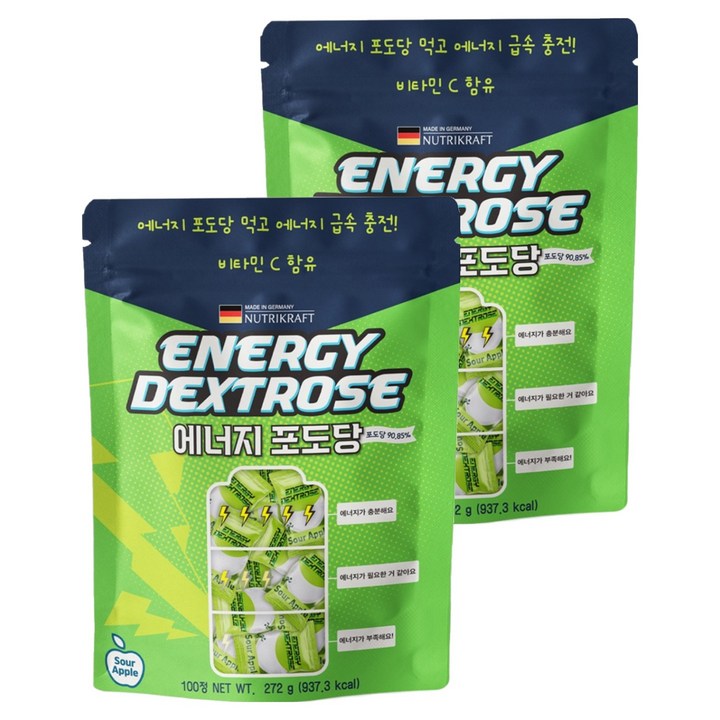 뉴트리크라프트 에너지 포도당 캔디 사과맛 100p, 272g, 2개
