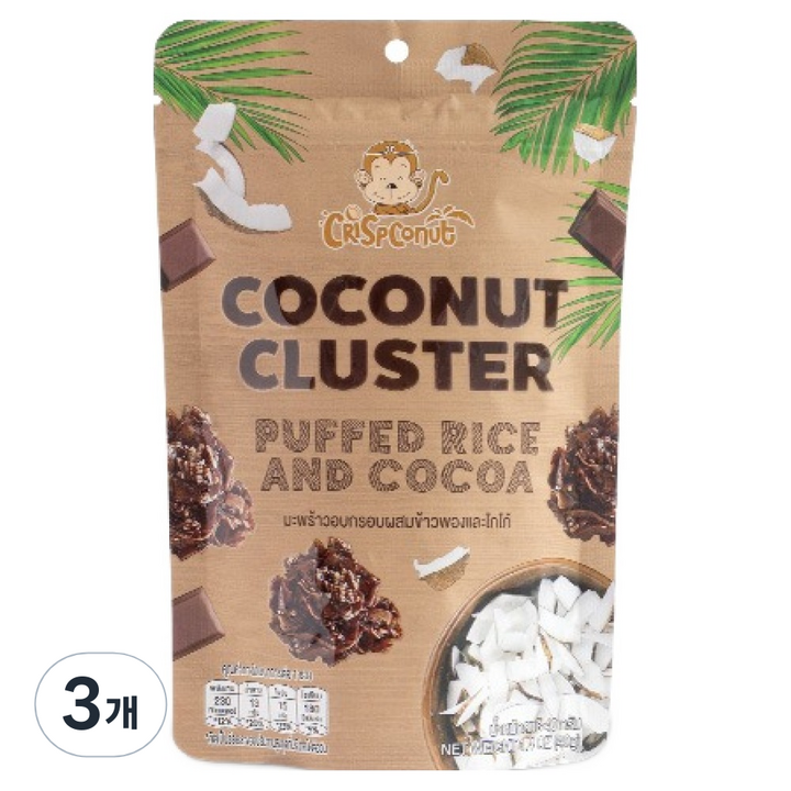 크리스피코넛 킨디 코코넛 클러스터 퍼프드 라이스 & 코코아, 3개, 40g