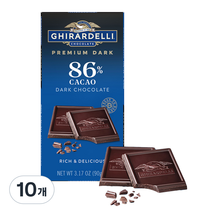 기라델리 프리미엄 다크 카카오 86%, 90g, 10개