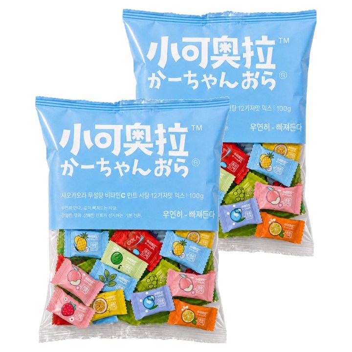 샤오커오라 민트향 비타민C 과일 12종 믹스 무설탕 사탕 캔디, 100g, 2개