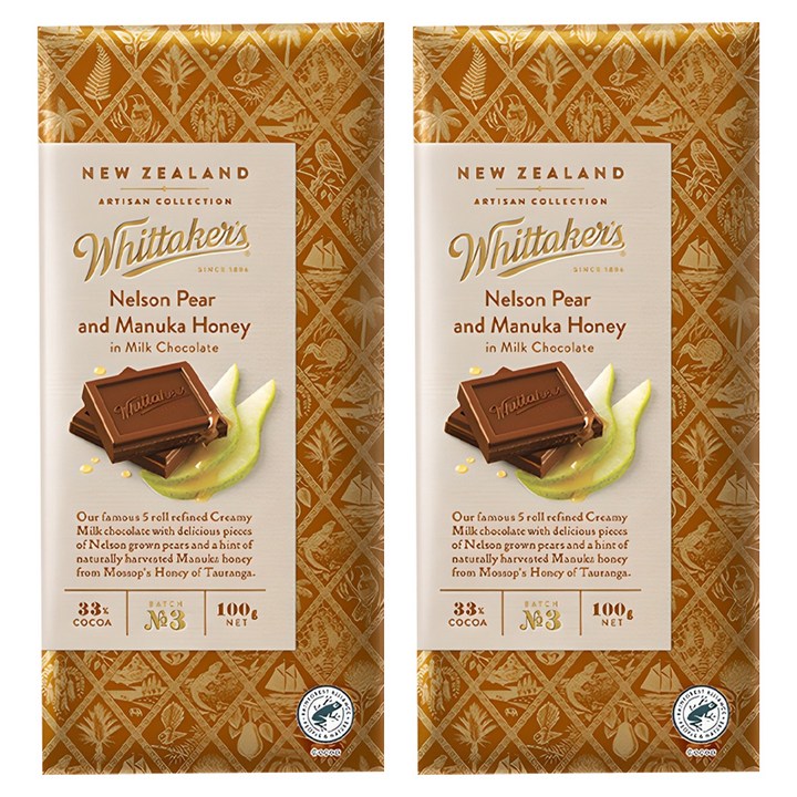 휘태커스 넬슨페어 앤 마누카꿀 밀크초콜릿, 100g, 2개