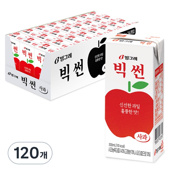 빙그레 빅썬 사과 주스, 200ml, 120개