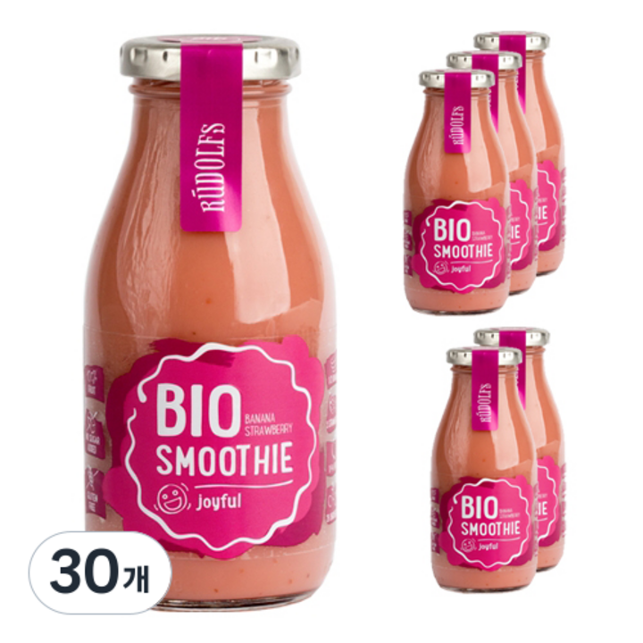 RUDOLFS 유기농 스무디 조이플 바나나 딸기, 260ml, 30개