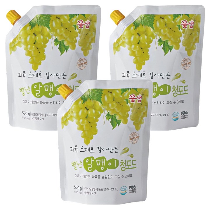 꽃샘 별난알맹이 청포도 음료베이스, 500g, 3개