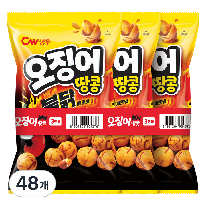 청우식품 오징어땅콩 불닭맛 3p, 270g, 48개