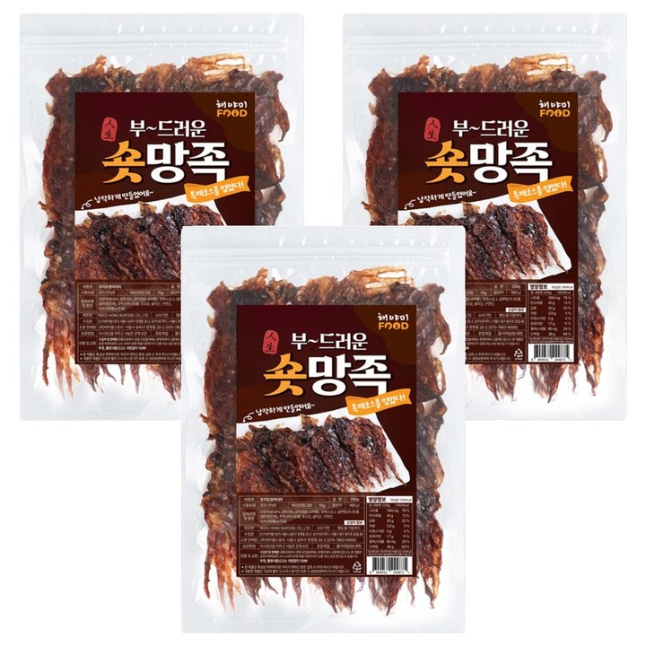 해야미 부드러운 납작 숏망족, 250g, 250g, 3개