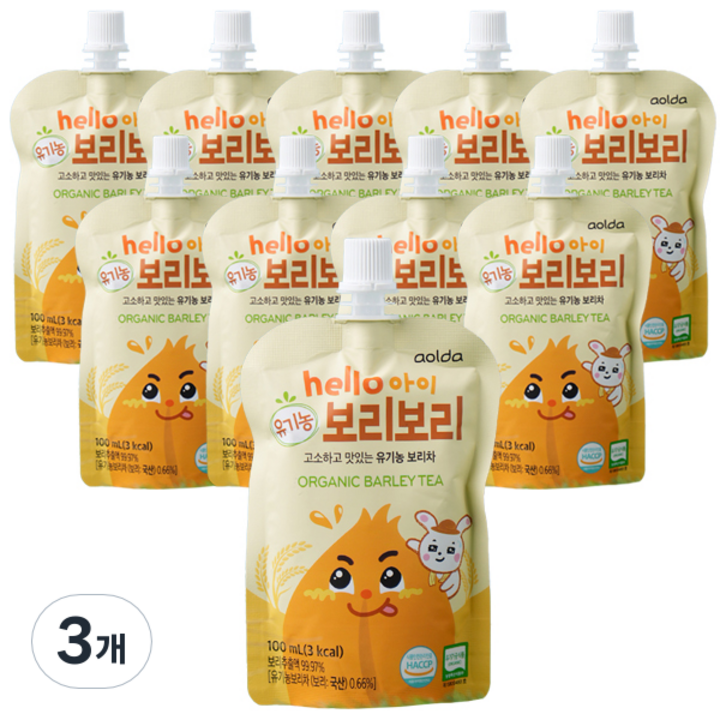 아올다 hello아이 유기농 보리보리 보리차 10p, 100ml, 3개