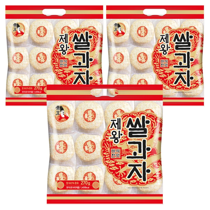 제왕 쌀과자 바삭한맛 원형, 270g, 3개