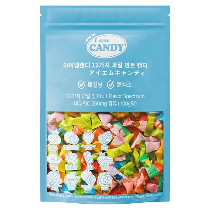아이엠캔디 무설탕 12가지 과일 민트 캔디 비타민C 200mg, 1개, 500g