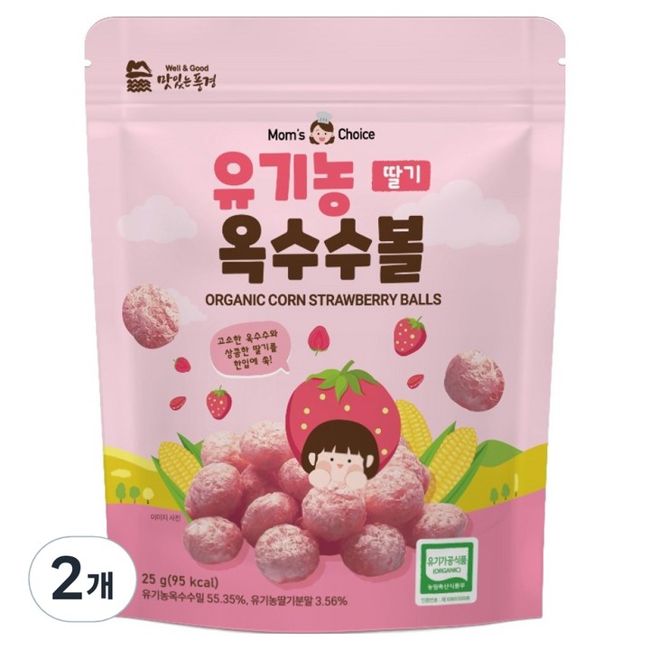 맛있는풍경 유아용 유기농 옥수수볼 딸기, 25g, 2개