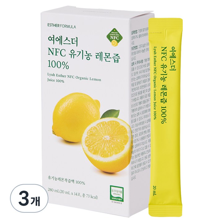 에스더포뮬러 여에스더 NFC 유기농 레몬즙 100%, 280ml, 3개