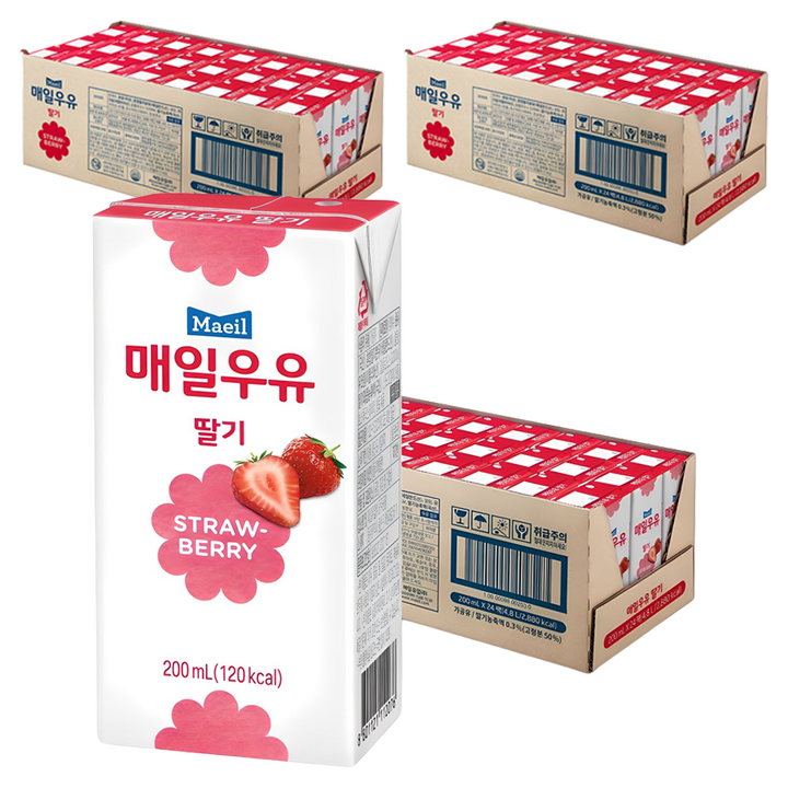 매일우유 멸균 딸기, 200ml, 72개