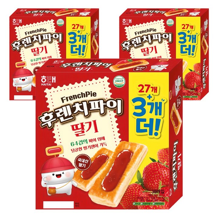 해태제과 후렌치파이 딸기, 384g, 3개